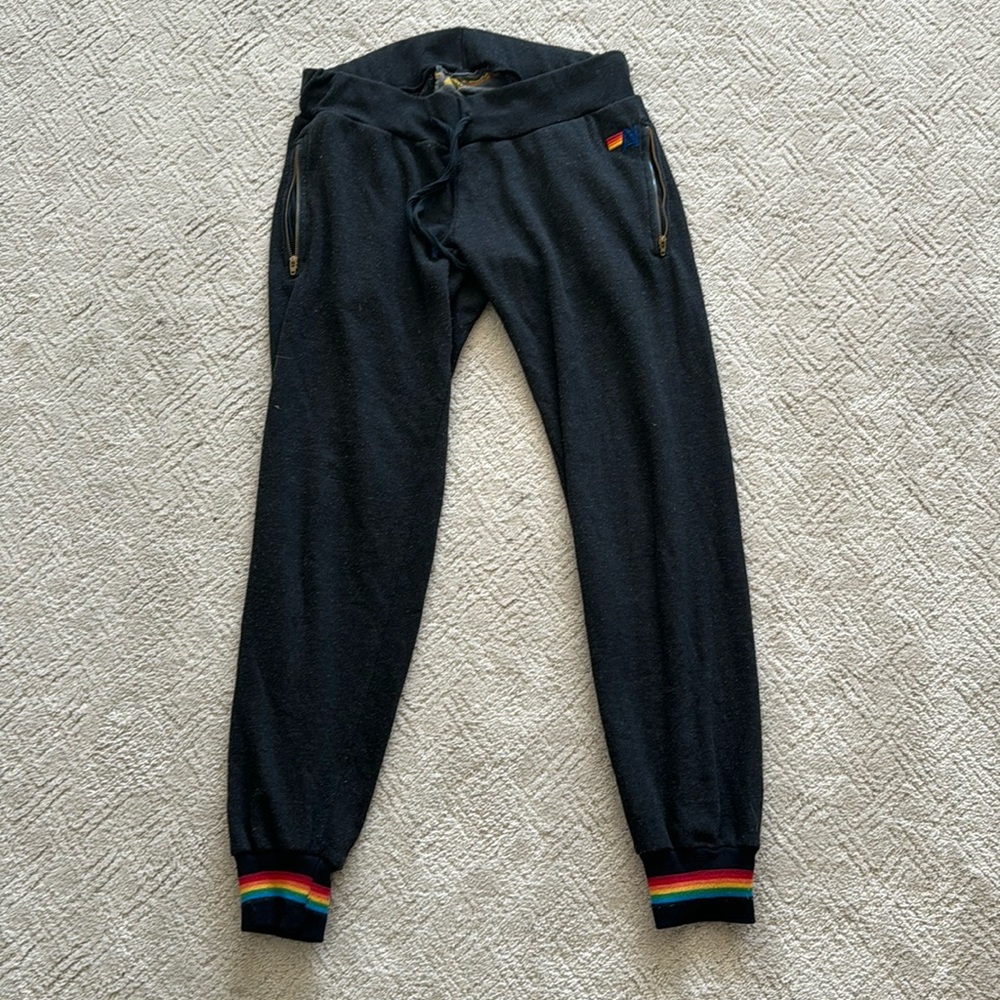 aviator nation women’s sweatpants medium charcoal grey pockets zipper jogger